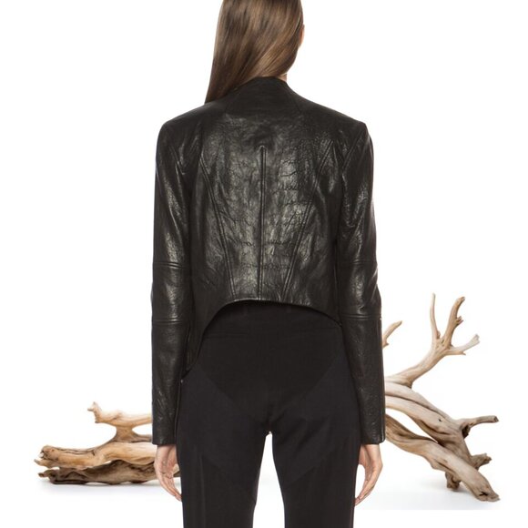 [Sold] HELMUT LANG Black Blistered Asymmetric Crop Leather Jacket | Size M - Picture 2 of 9